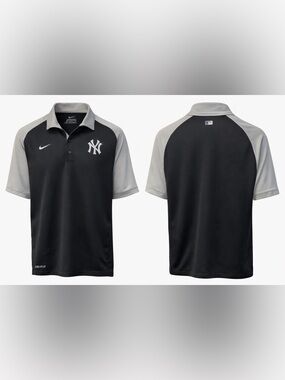 Nike Dri-FIT New York Yankees Polo Shirt Mens Medium Black Gray MLB Baseball